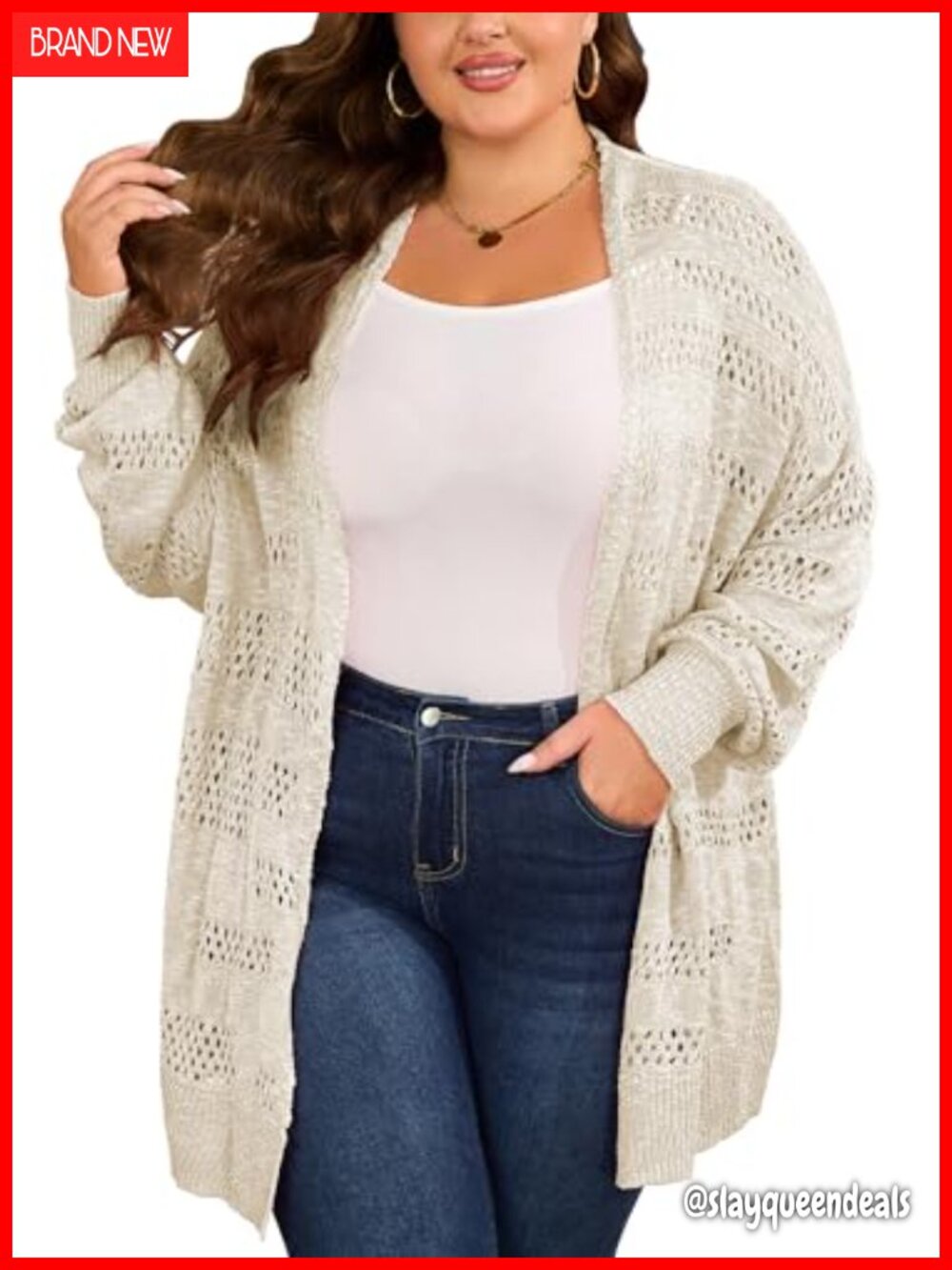 Plus Size Lightweight Open Front Cardigan Summer Oversized Knit Top